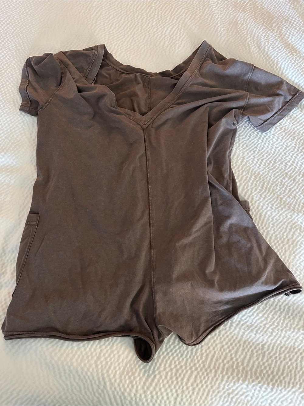 Sundry Chocolate Brown V-Neck Short Sleeve Romper